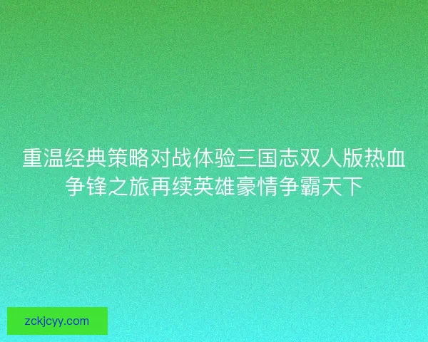 重温经典策略对战体验三国志双人版热血争锋之旅再续英雄豪情争霸天下