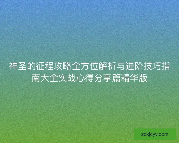 神圣的征程攻略全方位解析与进阶技巧指南大全实战心得分享篇精华版