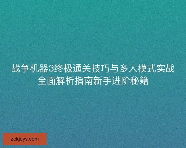 战争机器3终极通关技巧与多人模式实战全面解析指南新手进阶秘籍